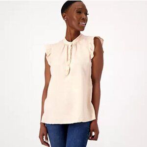 Side Stitch Flutter Sleeve Tank with Released Hem-Peach Glow-Medium